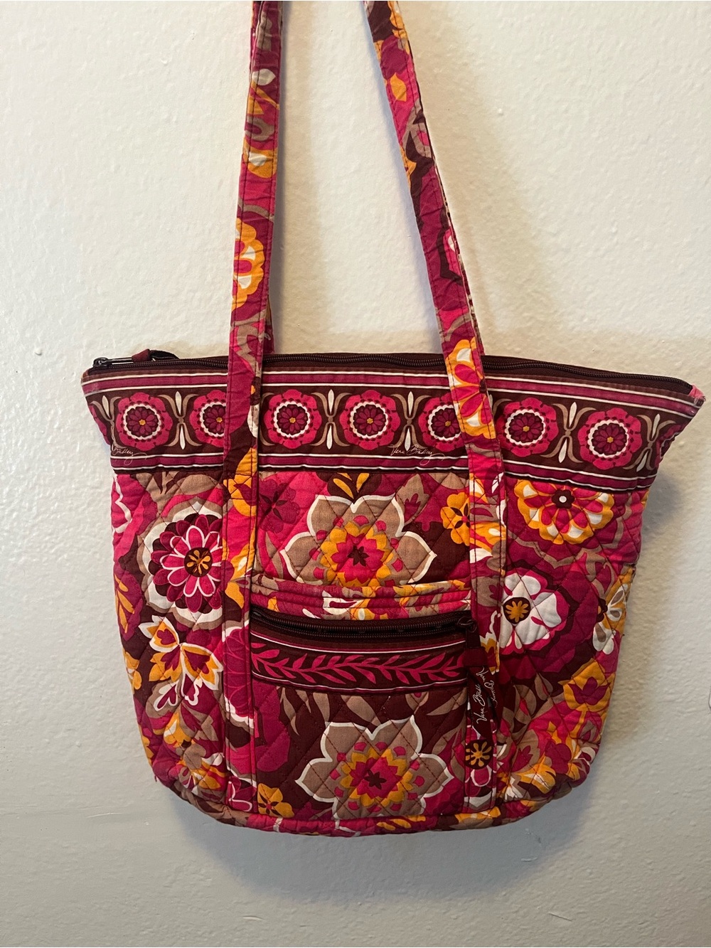 Vera Bradley Quilted Floral Tote in Pink and Yellow Accents